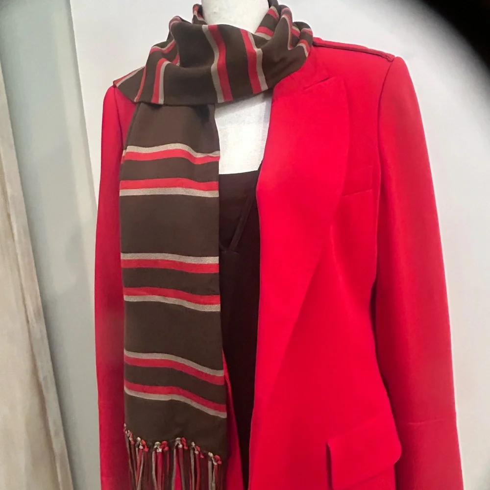 Carlisle Scarf, Brown, Red, Silver Stripes NWOT - Picture 6 of 6